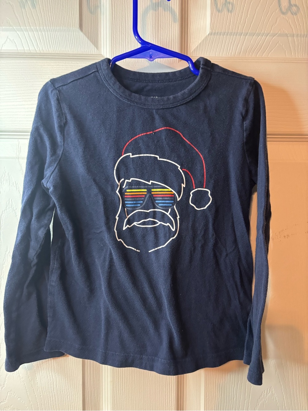 GAP Navy Long-Sleeve Tee with Retro Santa Graphic